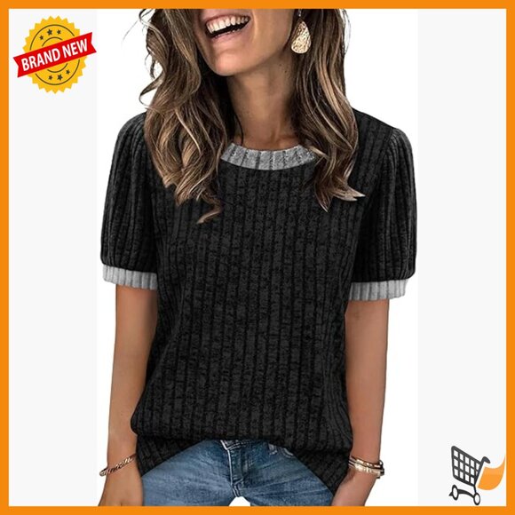 Tops - Short Sleeve Textured Tunic Top Business Casual Blouse Regular Fit